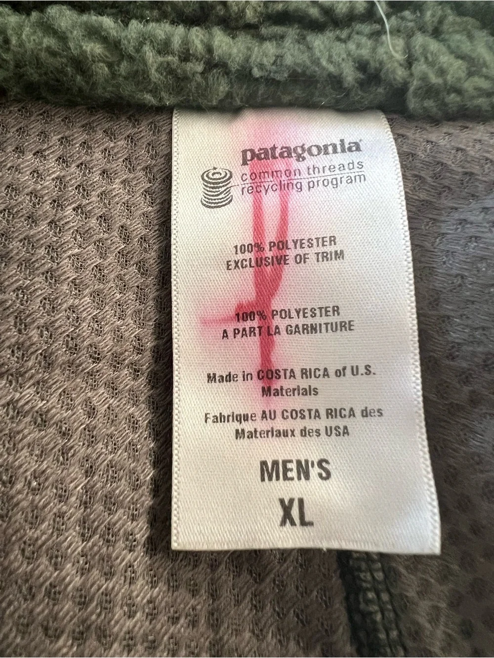 Patagonia Olive Green Sherpa Fleece Jacket with Lime Pocket